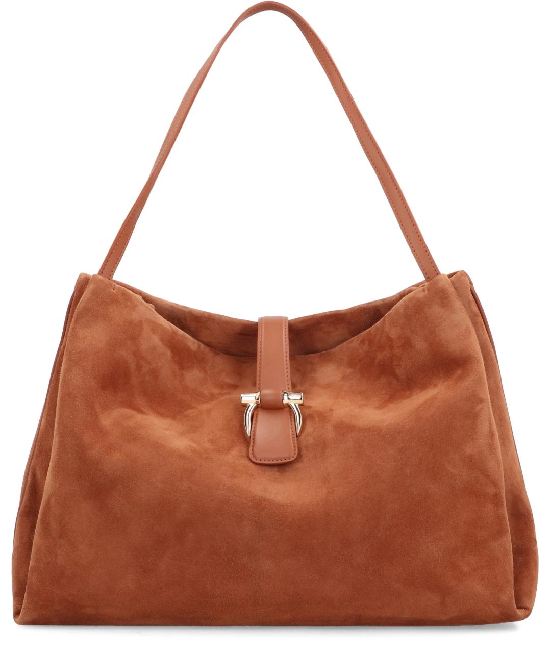 FERRAGAMO Коричневая замшевая сумка тоут, фото 2