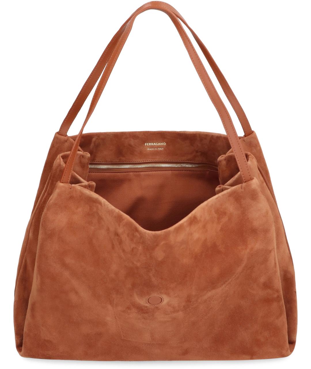 FERRAGAMO Коричневая замшевая сумка тоут, фото 5