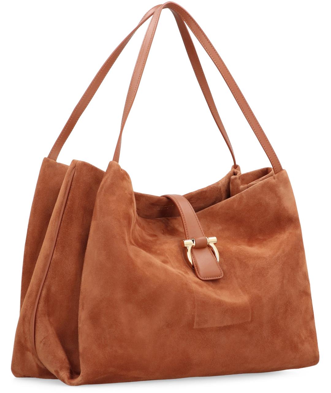 FERRAGAMO Коричневая замшевая сумка тоут, фото 3