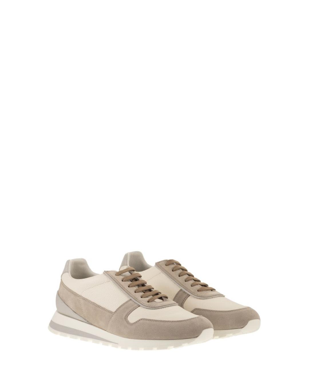 BRUNELLO CUCINELLI Бежевые кожаные низкие кроссовки / кеды, фото 4