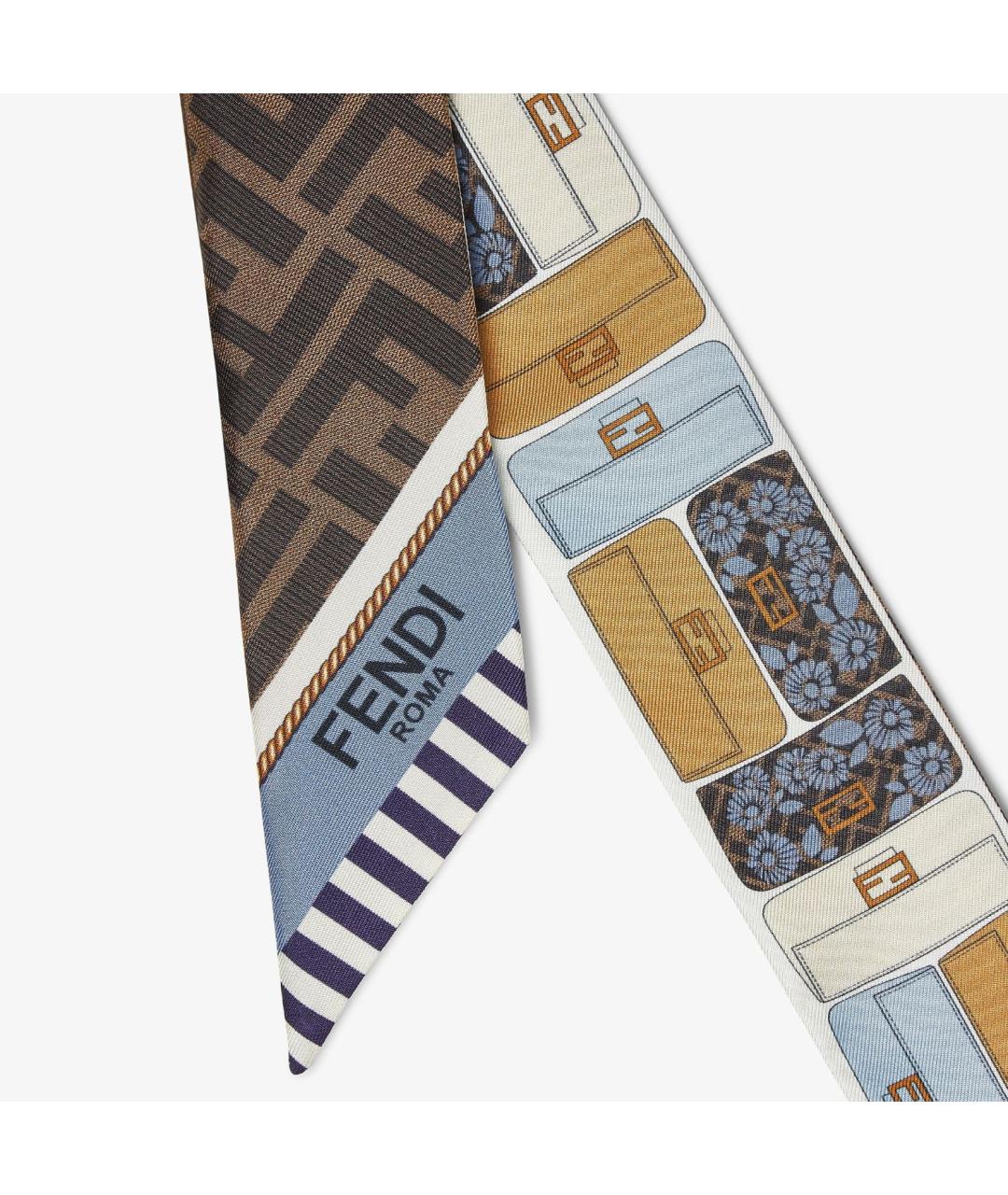 FENDI Синий шелковый шарф, фото 2