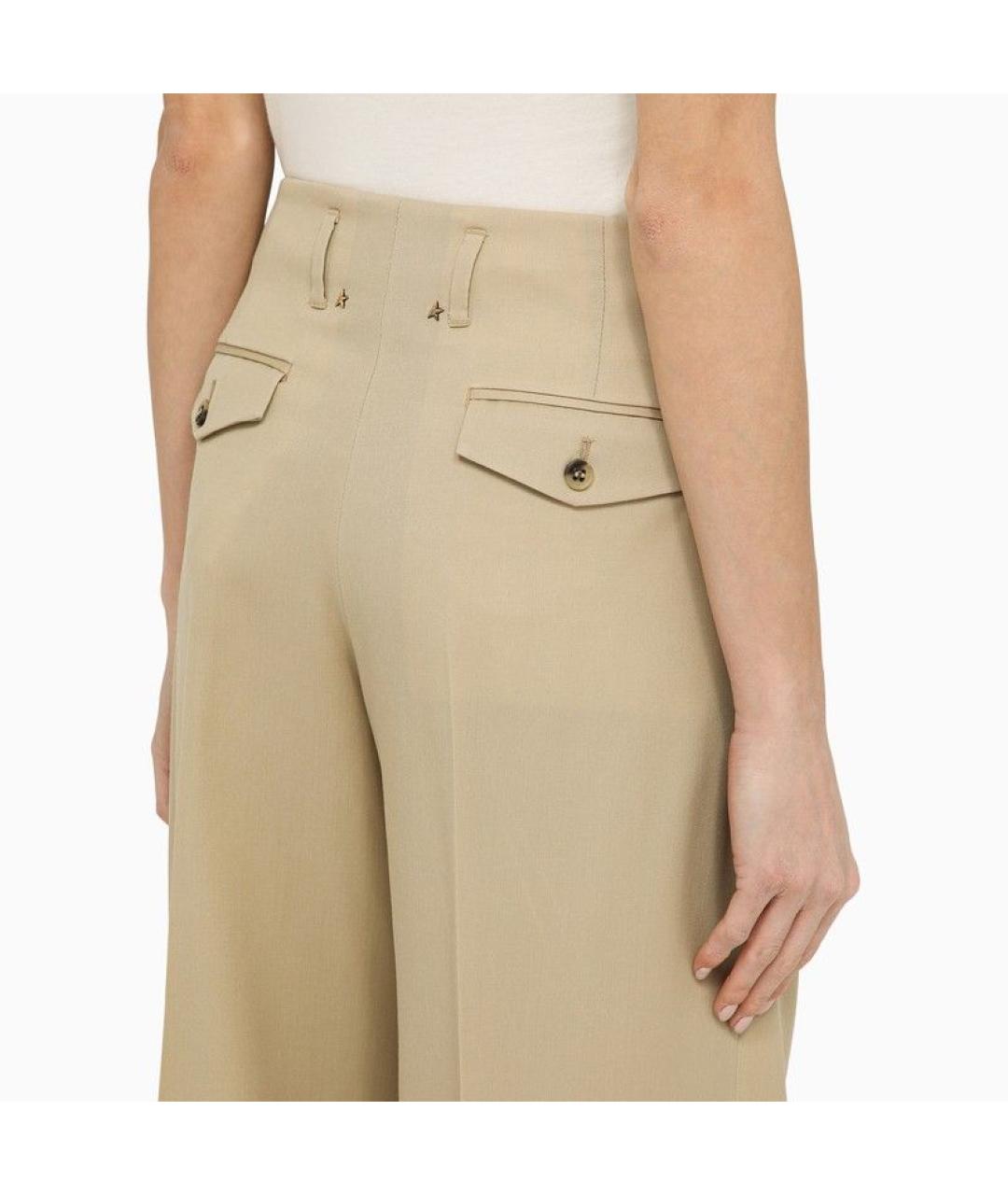 GOLDEN GOOSE DELUXE BRAND Бежевые шерстяные прямые брюки, фото 5