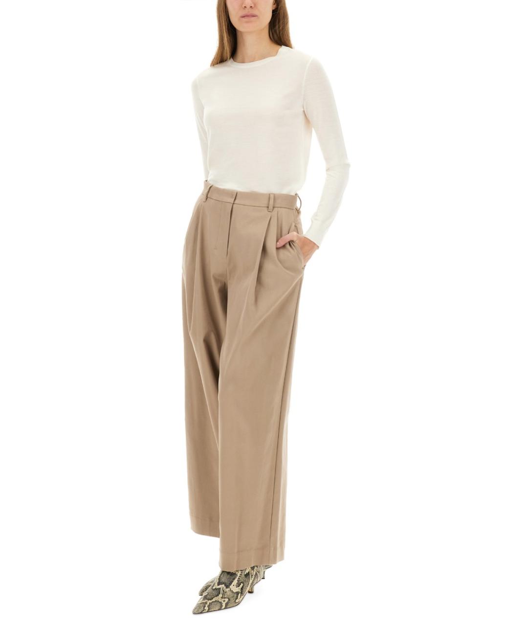 'S MAX MARA Бежевые хлопковые прямые брюки, фото 2