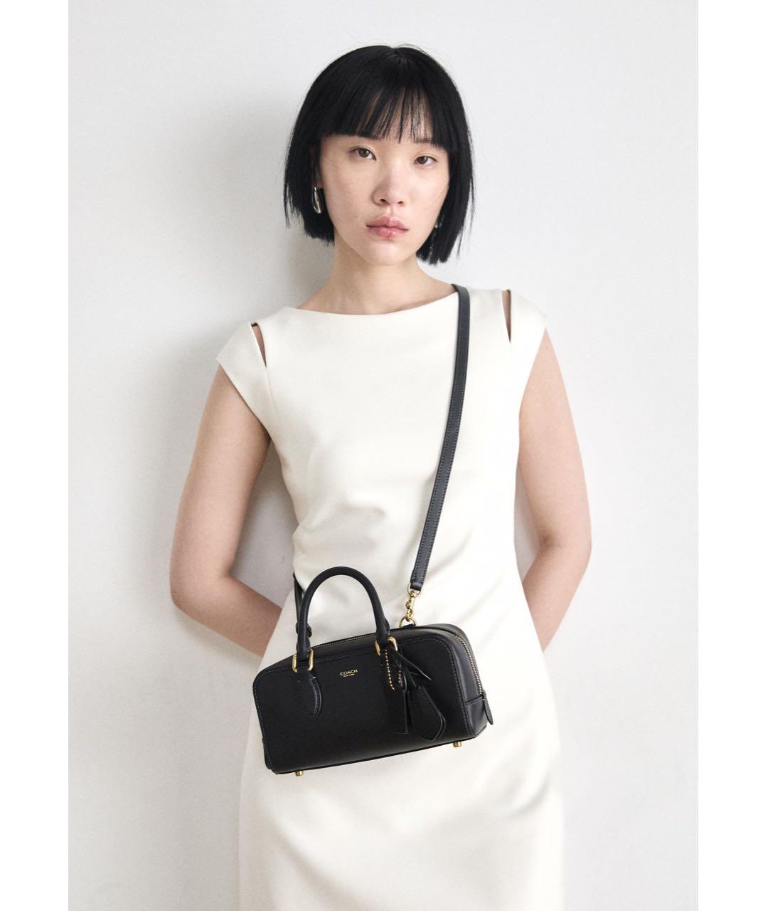 COACH Черная кожаная сумка с короткими ручками, фото 4