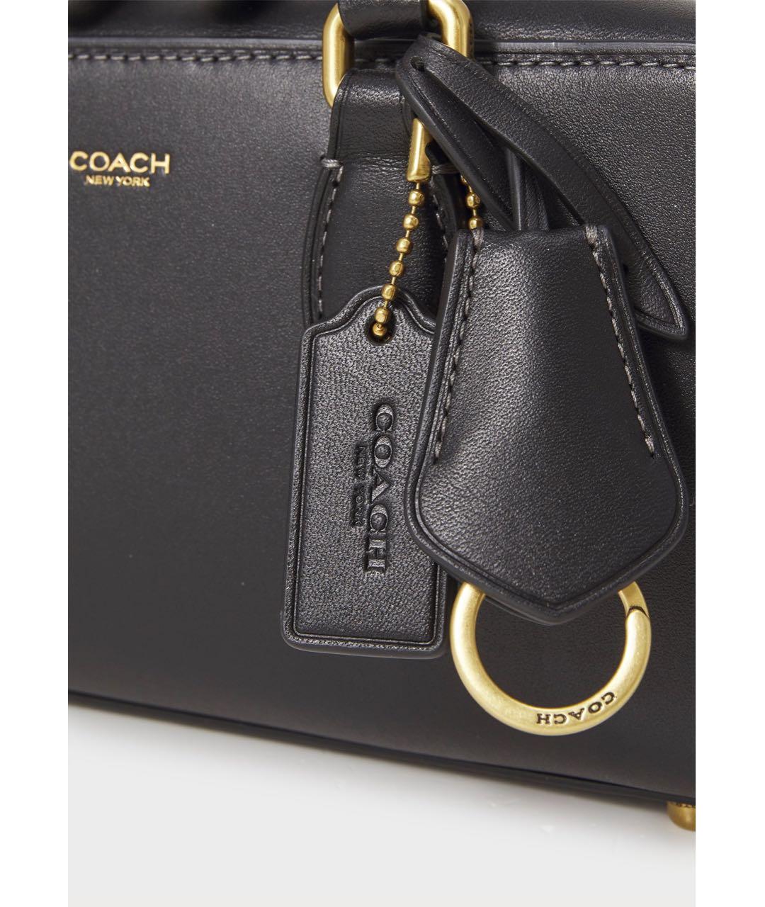 COACH Черная кожаная сумка с короткими ручками, фото 7