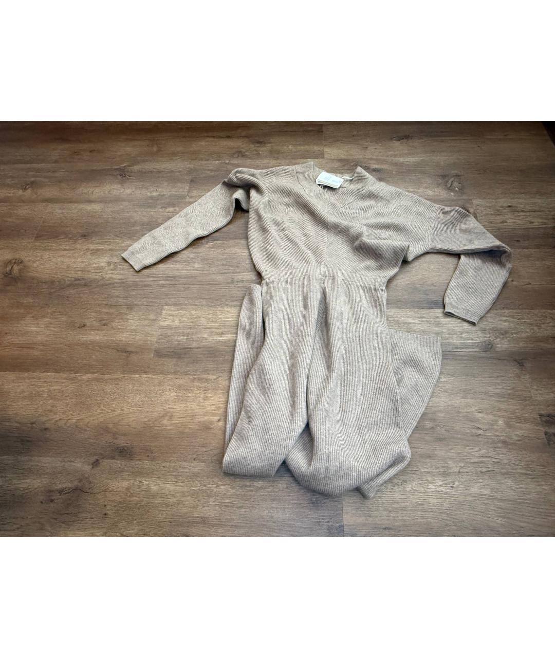 BRUNELLO CUCINELLI Бежевое кашемировое повседневное платье, фото 6