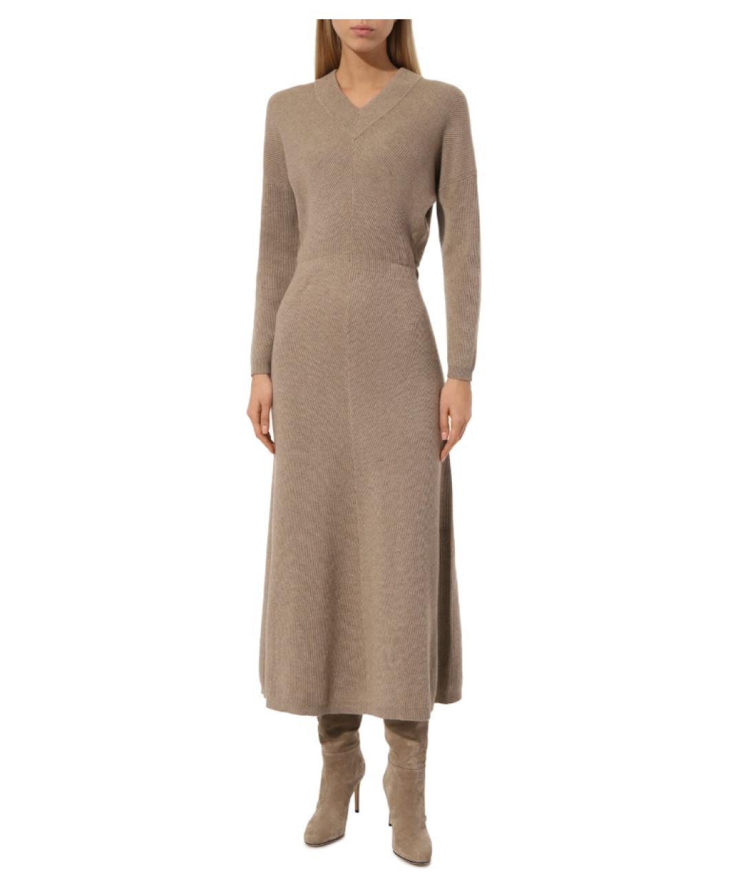 BRUNELLO CUCINELLI Бежевое кашемировое повседневное платье, фото 3