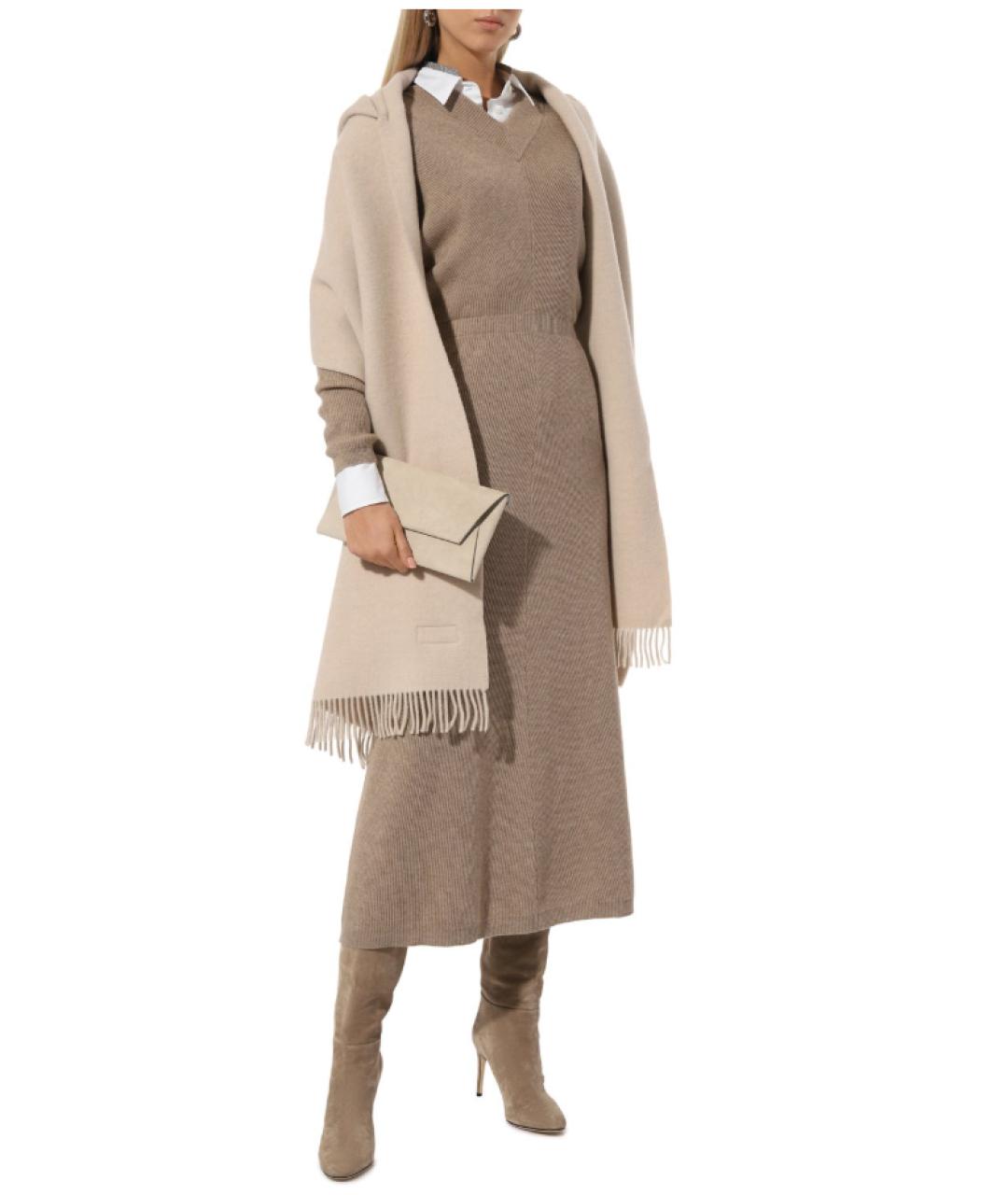 BRUNELLO CUCINELLI Бежевое кашемировое повседневное платье, фото 2