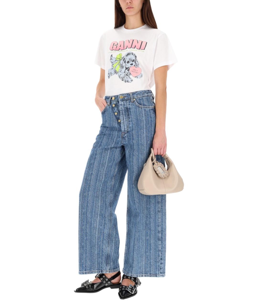 GANNI Синие хлопковые прямые джинсы, фото 3