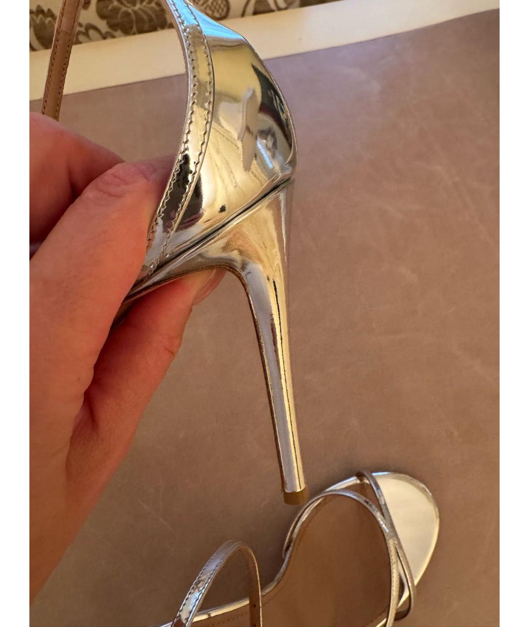 AQUAZZURA Серебряные кожаные босоножки, фото 8