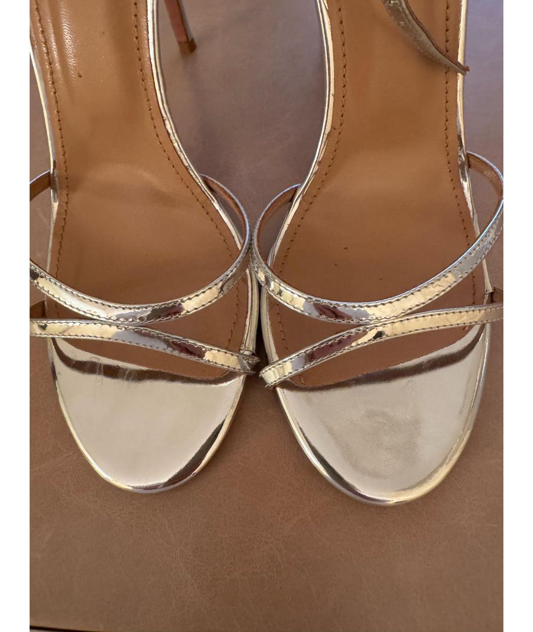 AQUAZZURA Серебряные кожаные босоножки, фото 6