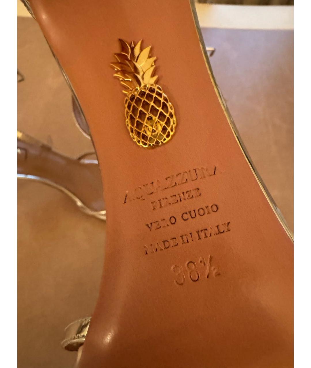 AQUAZZURA Серебряные кожаные босоножки, фото 7