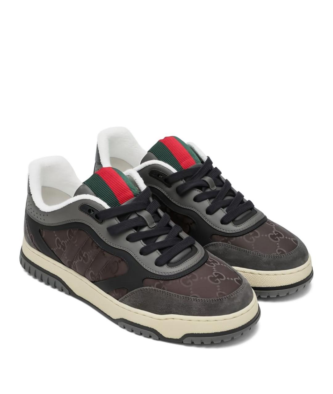 GUCCI Серые кожаные низкие кроссовки / кеды, фото 5