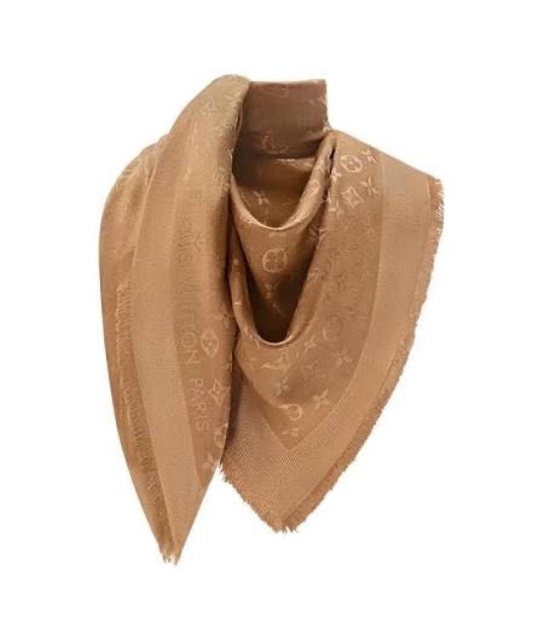 LOUIS VUITTON Бежевый шелковый платок, фото 1