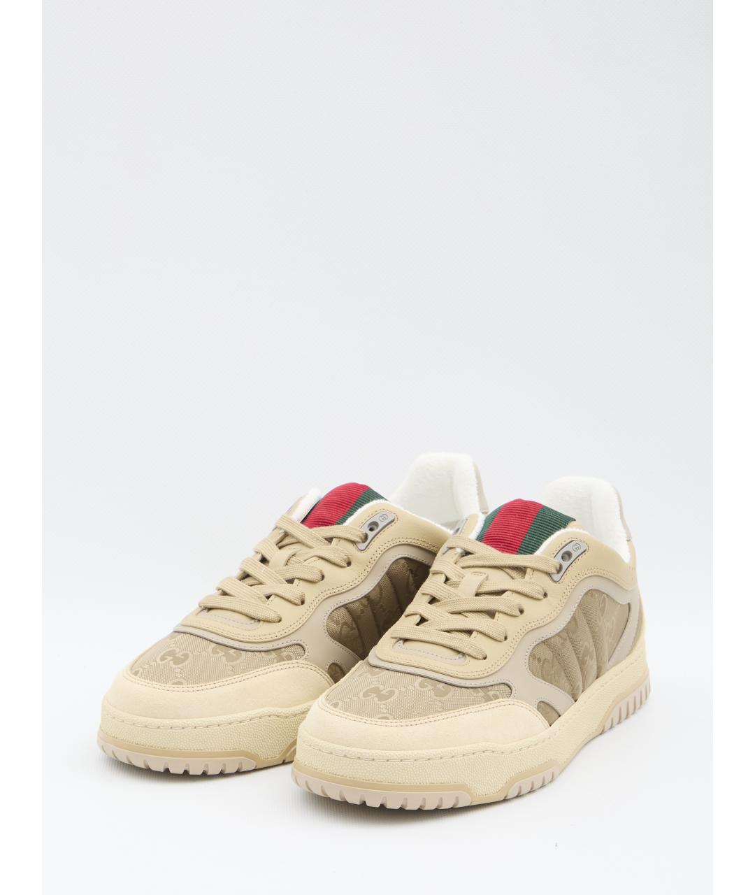 GUCCI Бежевые кожаные низкие кроссовки / кеды, фото 2