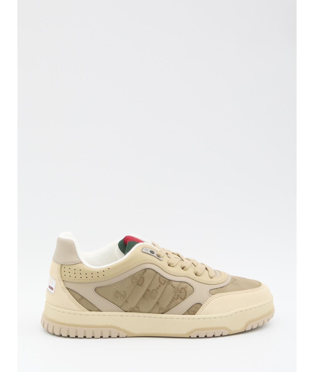 GUCCI Бежевые кожаные низкие кроссовки / кеды, фото 6