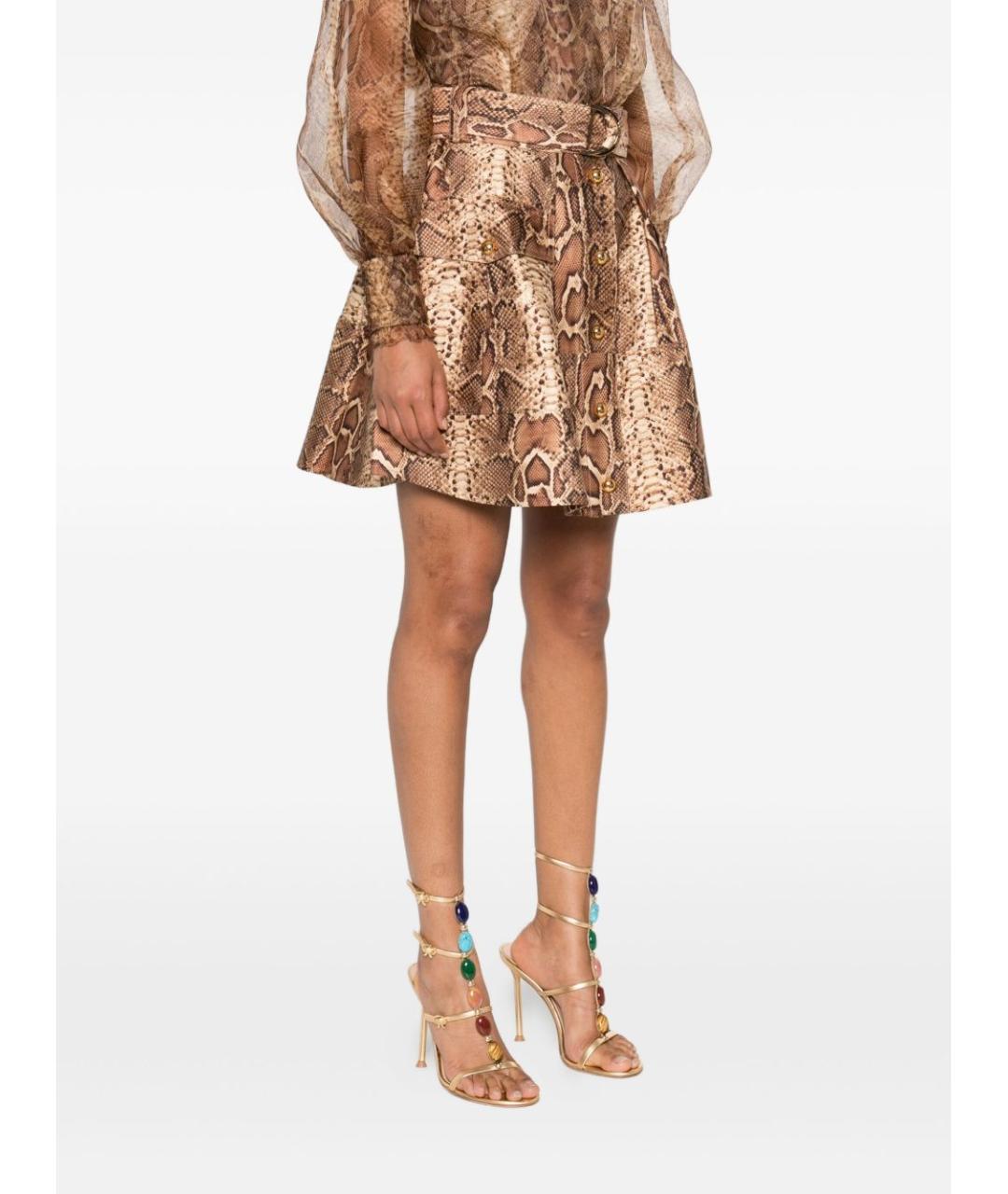 ZIMMERMANN Коричневая шелковая юбка мини, фото 3