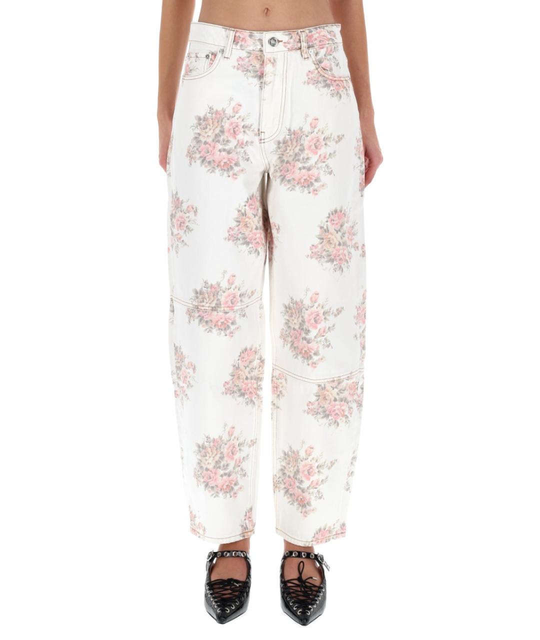 GANNI Белые хлопковые прямые джинсы, фото 2