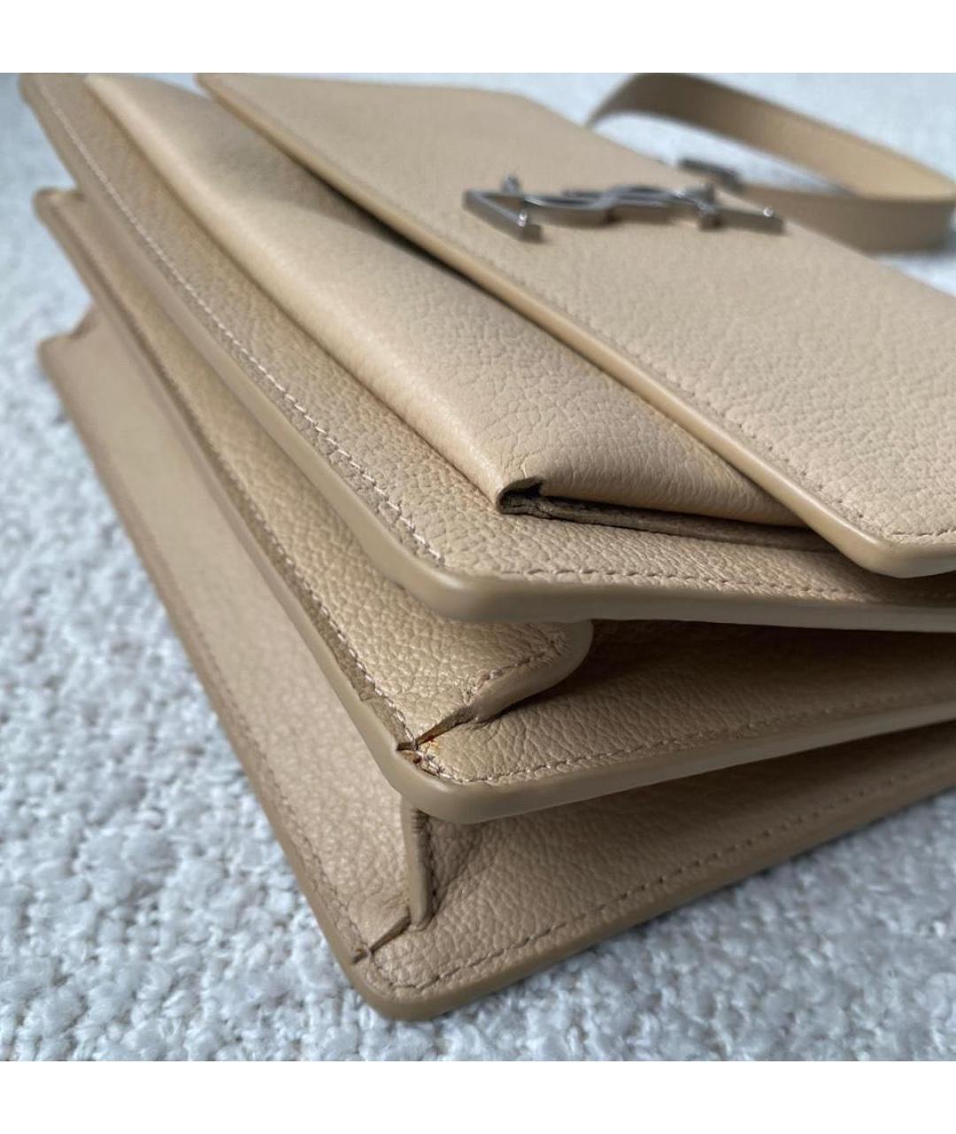 SAINT LAURENT Бежевая кожаная сумка через плечо, фото 3