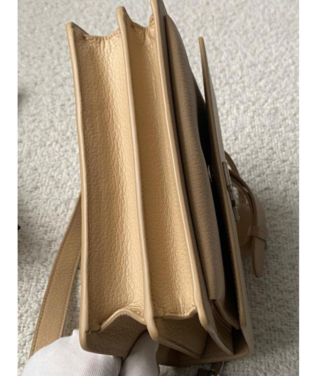 SAINT LAURENT Бежевая кожаная сумка через плечо, фото 6