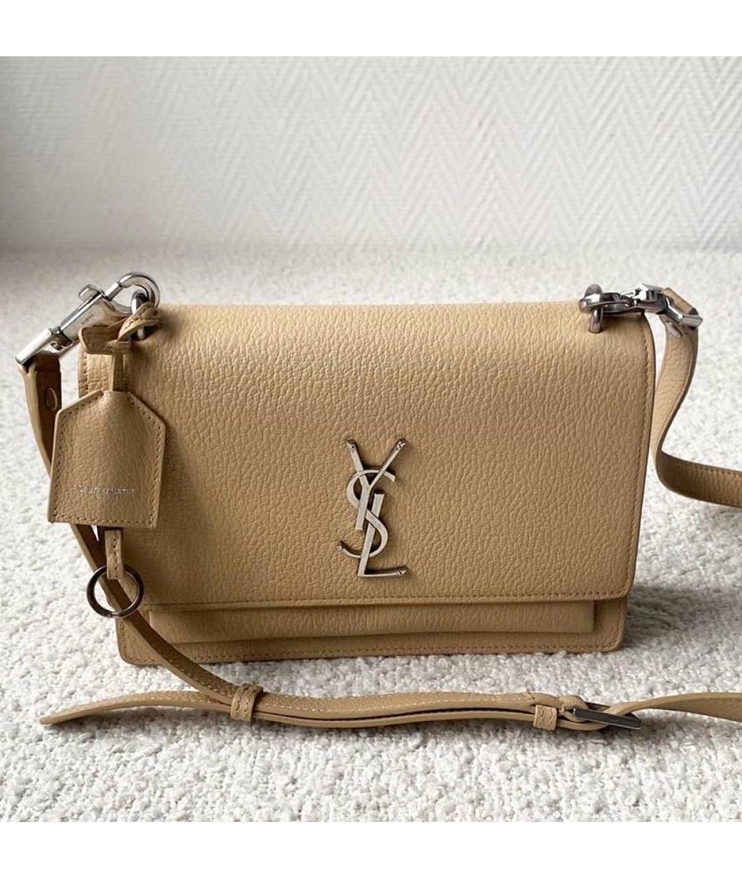 SAINT LAURENT Бежевая кожаная сумка через плечо, фото 9