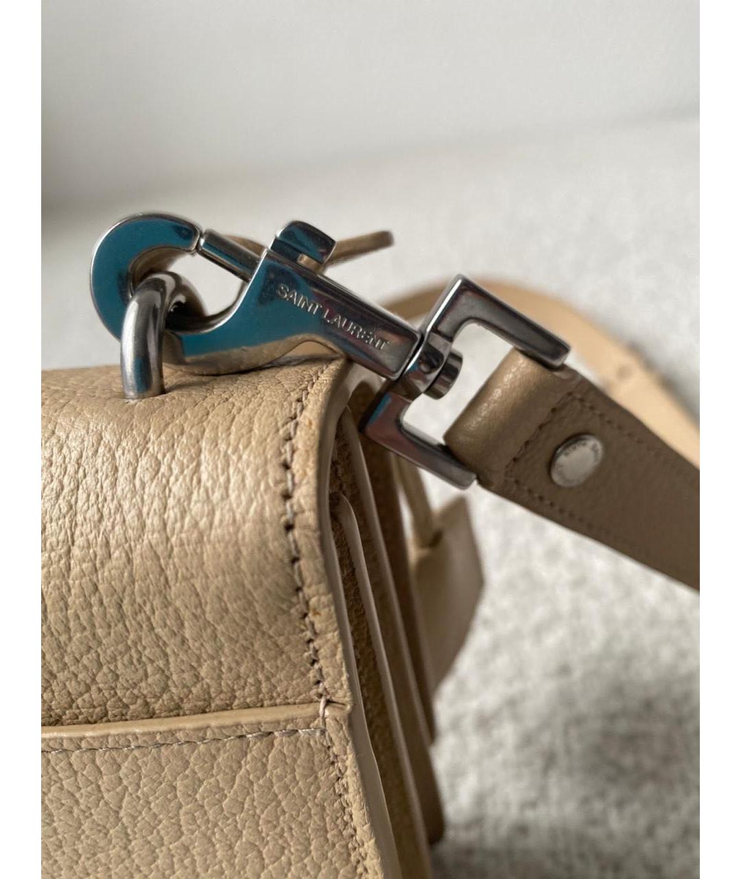 SAINT LAURENT Бежевая кожаная сумка через плечо, фото 7