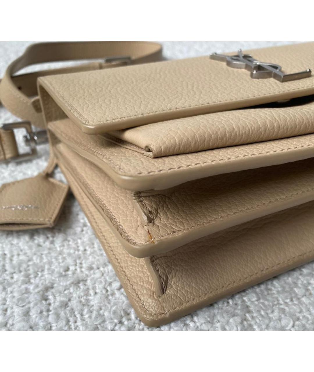 SAINT LAURENT Бежевая кожаная сумка через плечо, фото 4