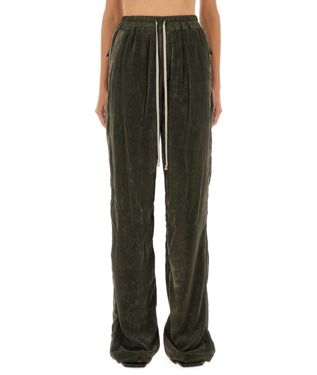 RICK OWENS Зеленые вискозные прямые брюки, фото 3