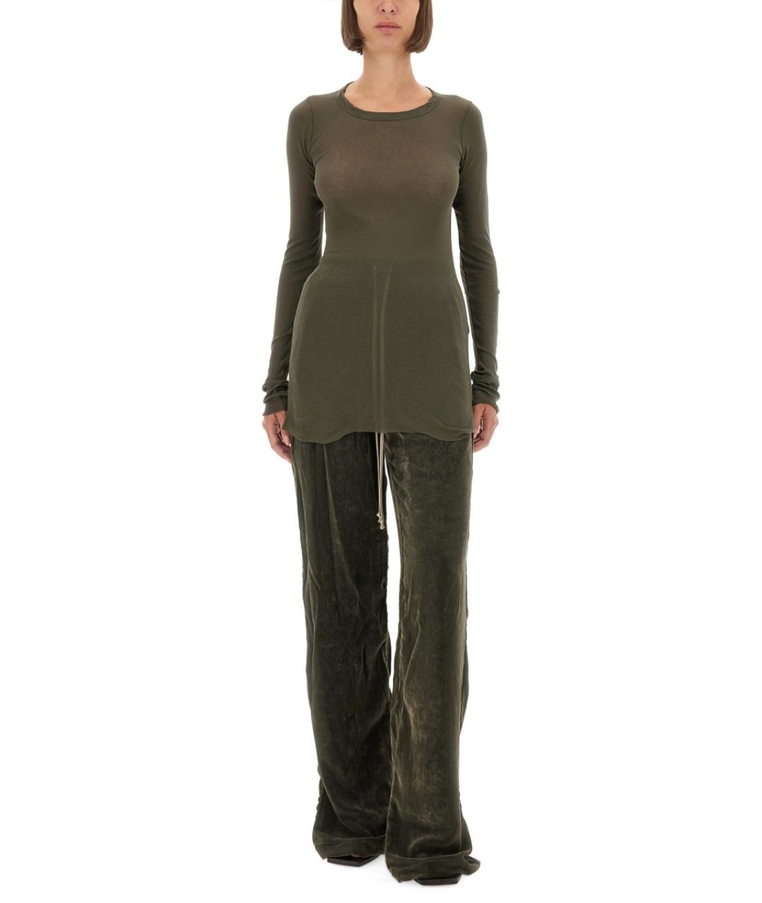 RICK OWENS Зеленые вискозные прямые брюки, фото 4