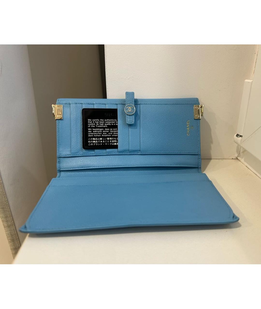CHANEL Бирюзовый кожаный кошелек, фото 8