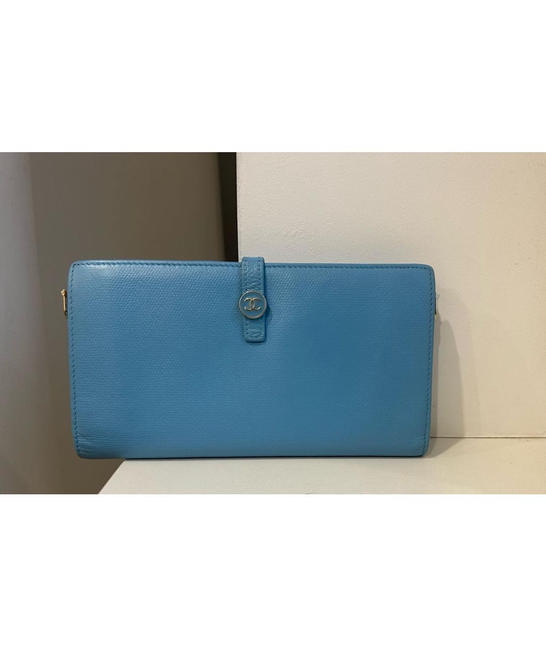 CHANEL Бирюзовый кожаный кошелек, фото 9