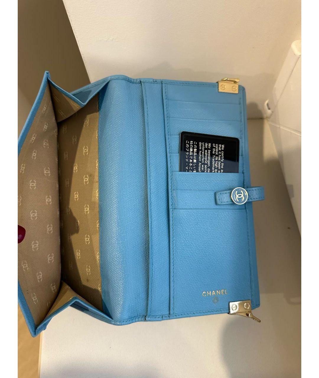 CHANEL Бирюзовый кожаный кошелек, фото 3