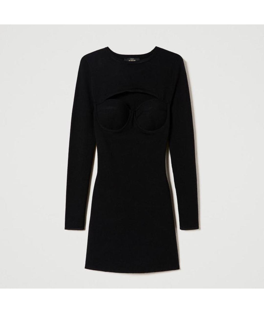 TWIN-SET Черное вискозное повседневное платье, фото 9