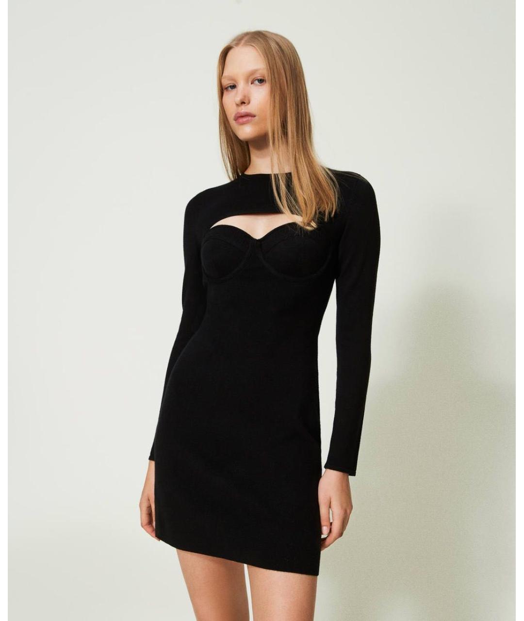 TWIN-SET Черное вискозное повседневное платье, фото 3