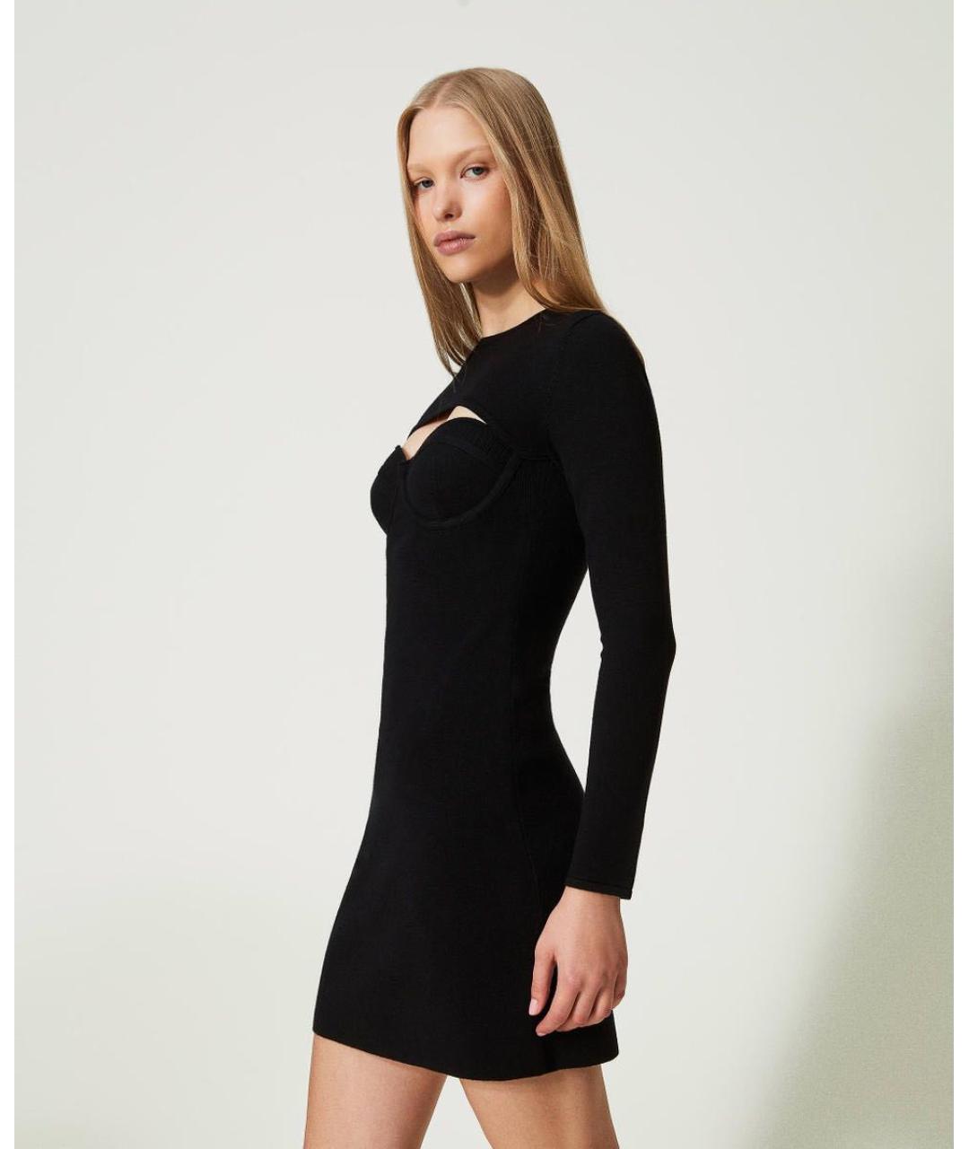 TWIN-SET Черное вискозное повседневное платье, фото 4