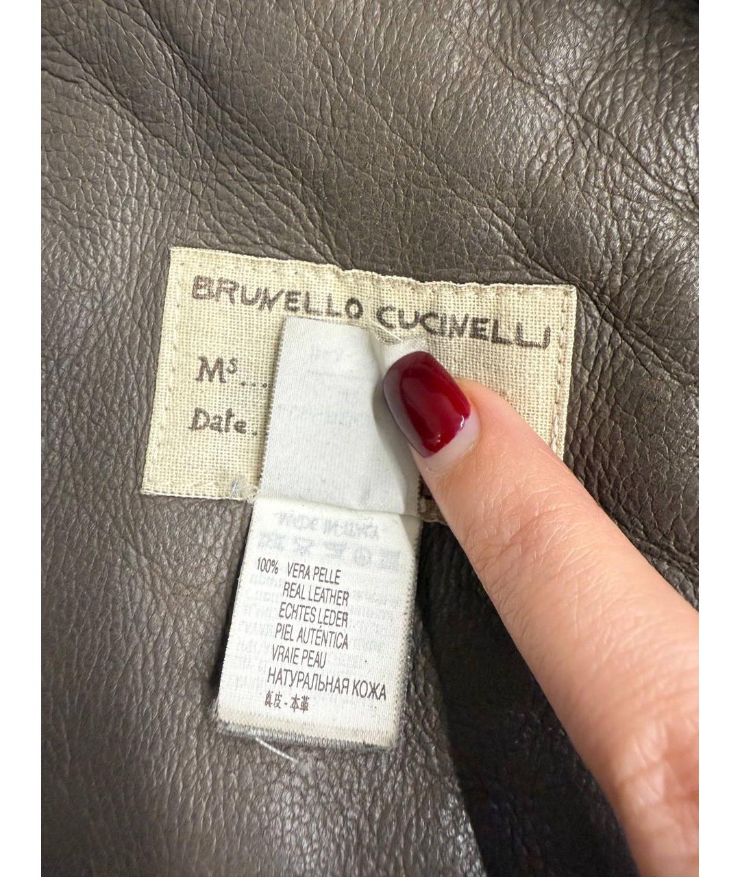 BRUNELLO CUCINELLI Бежевая кожаная дубленка, фото 6