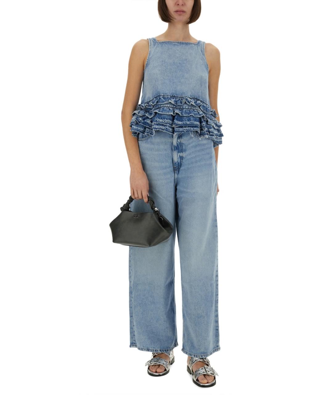 GANNI Синие хлопковые прямые джинсы, фото 3