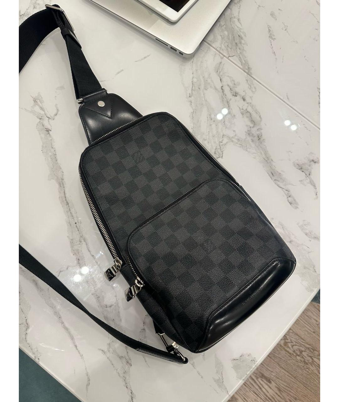 LOUIS VUITTON Антрацитовая кожаная сумка на плечо, фото 6