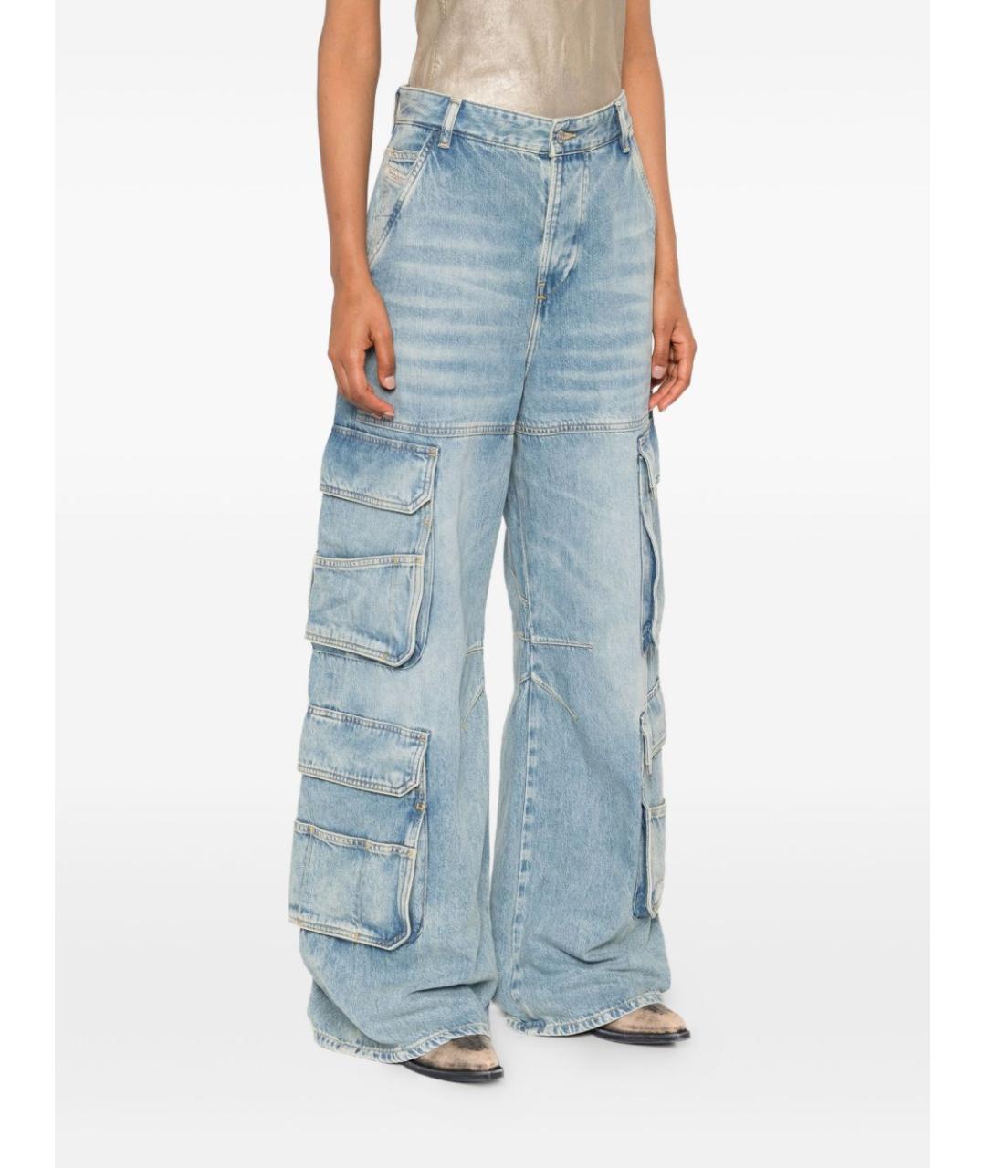 DIESEL Голубые хлопковые прямые джинсы, фото 4