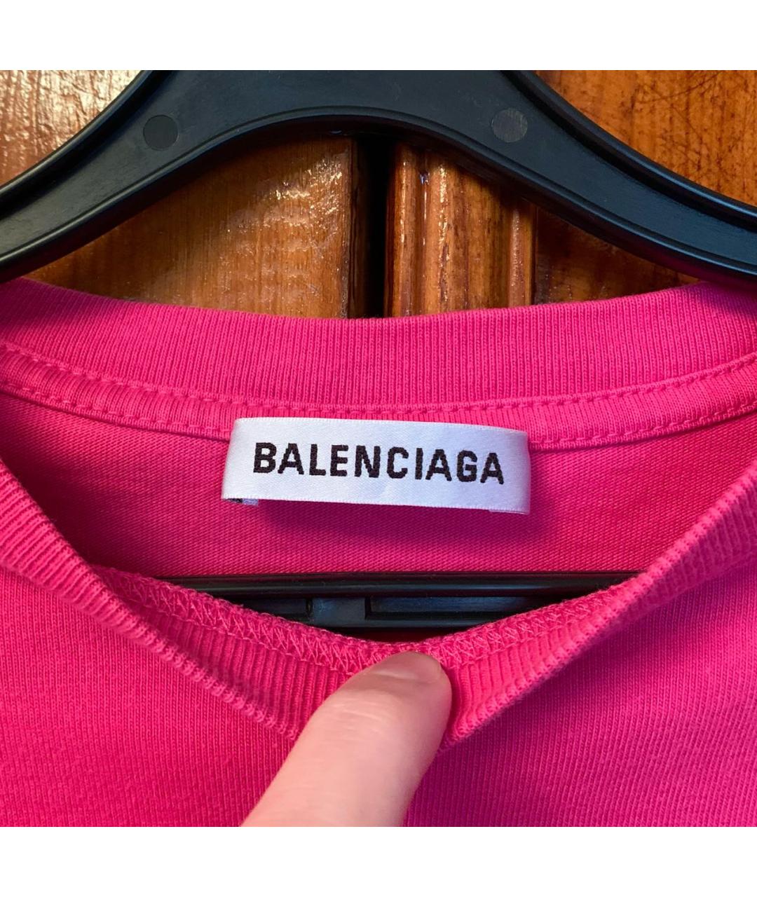 BALENCIAGA Фуксия хлопковая футболка, фото 3