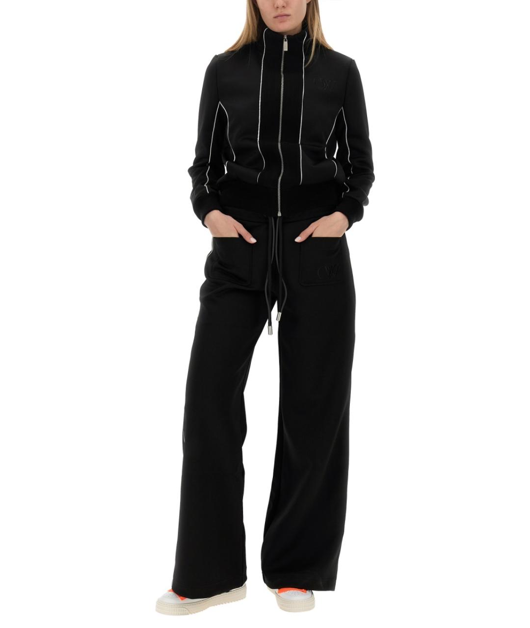 OFF-WHITE Черные полиэстеровые прямые брюки, фото 2