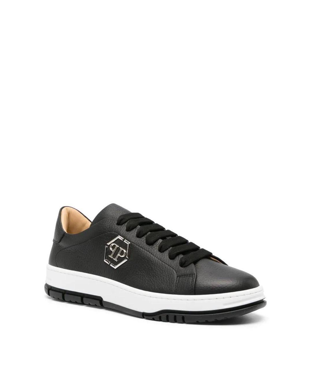 PHILIPP PLEIN Черные кожаные низкие кроссовки / кеды, фото 2