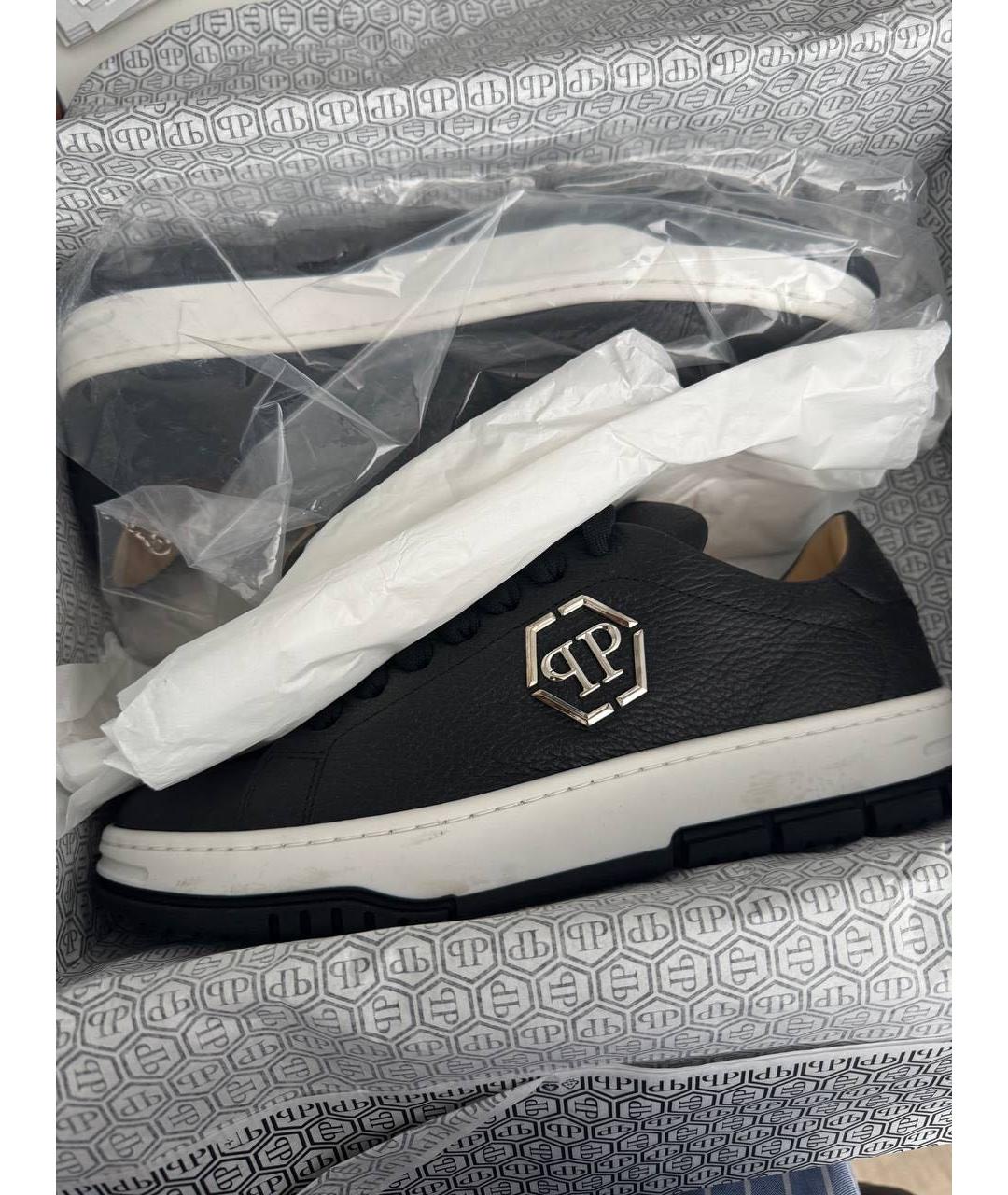 PHILIPP PLEIN Черные кожаные низкие кроссовки / кеды, фото 5