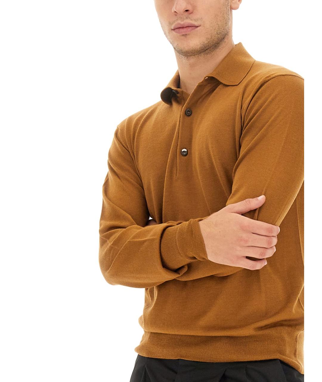 PT TORINO Горчичное хлопко-шерстяное поло с длинным рукавом, фото 4