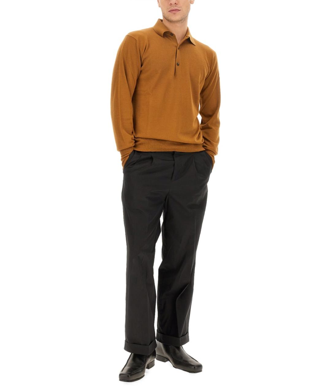 PT TORINO Горчичное хлопко-шерстяное поло с длинным рукавом, фото 2