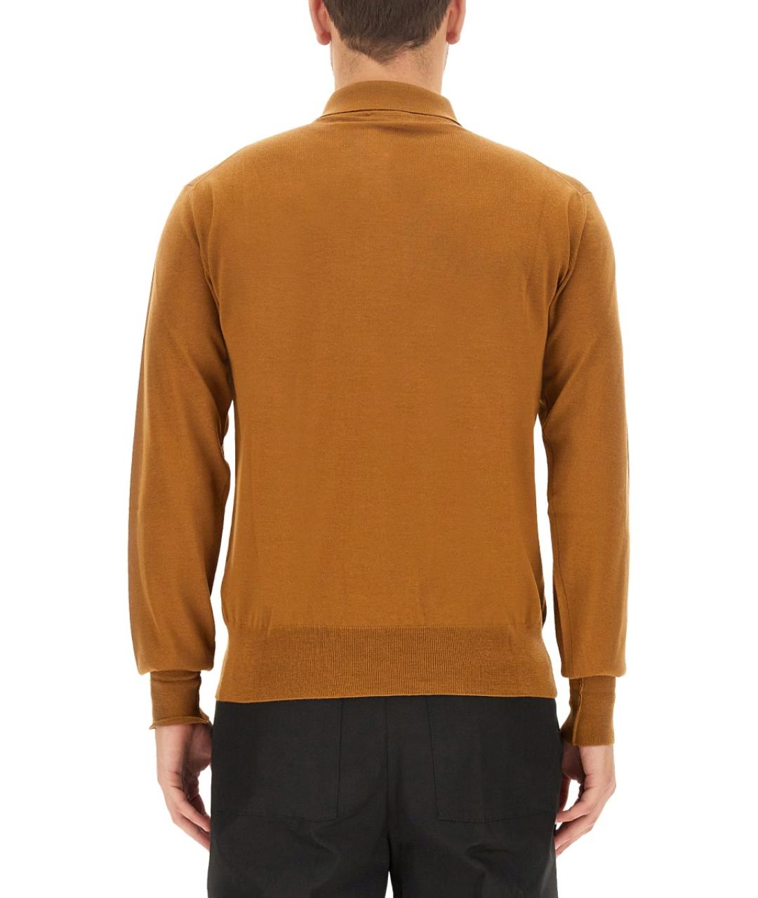 PT TORINO Горчичное хлопко-шерстяное поло с длинным рукавом, фото 3