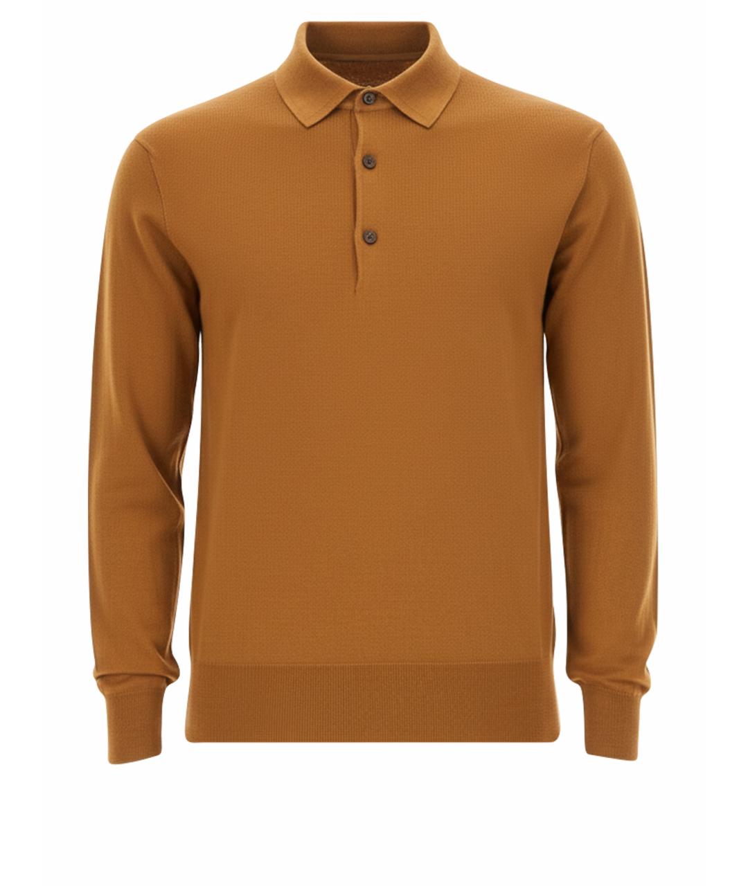 PT TORINO Горчичное хлопко-шерстяное поло с длинным рукавом, фото 1