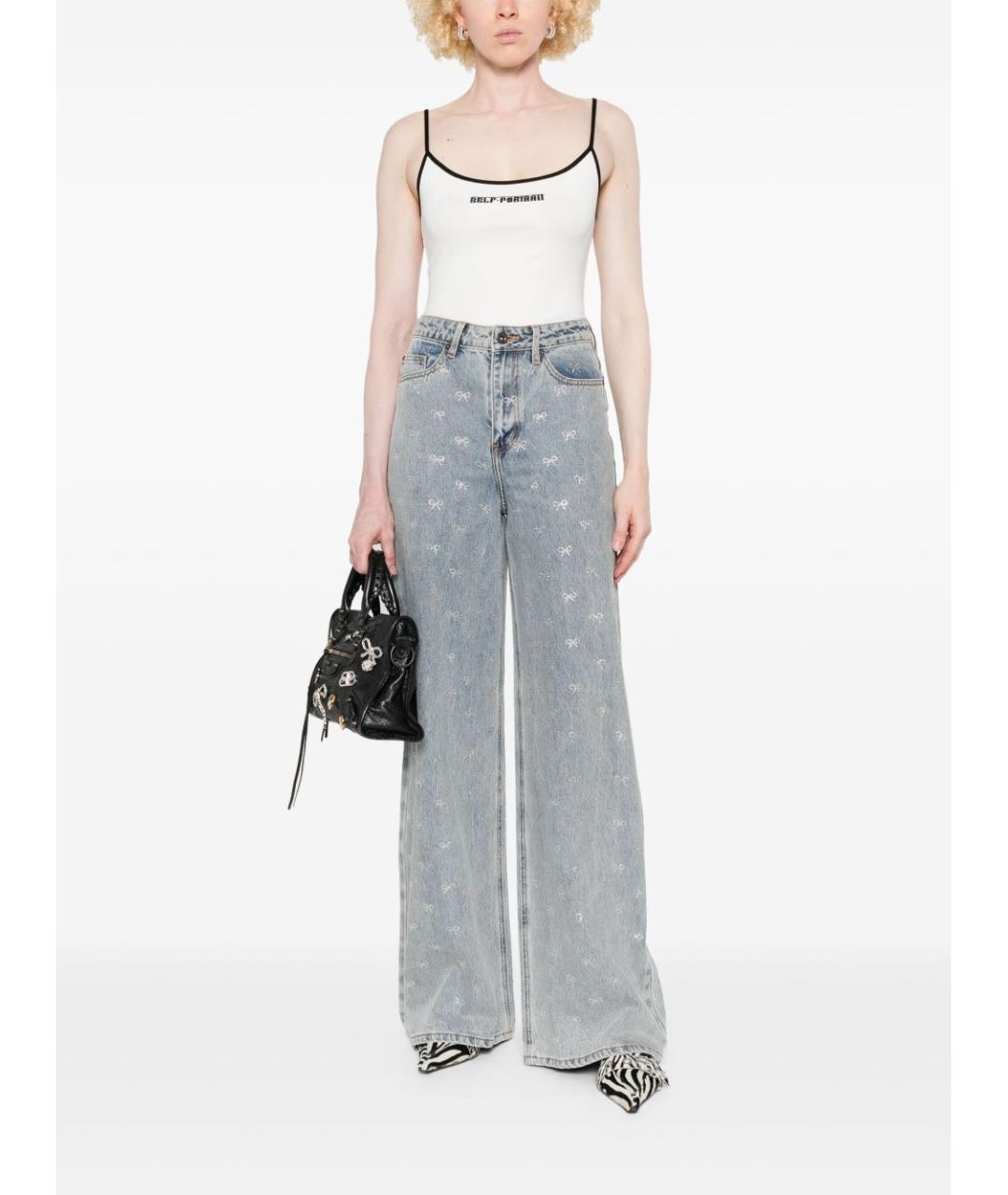 SELF-PORTRAIT Голубые хлопковые прямые джинсы, фото 5