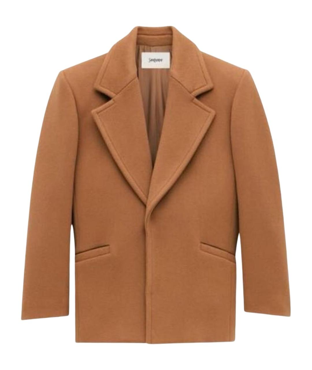 SAINT LAURENT Бежевое шерстяное пальто, фото 1