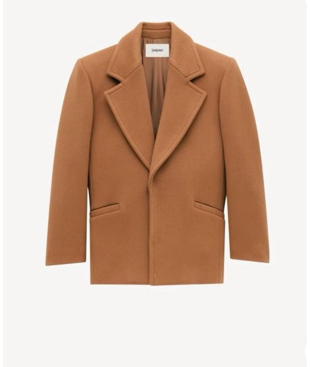 SAINT LAURENT Бежевое шерстяное пальто, фото 9